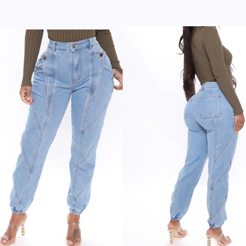 High waisted jean joggers